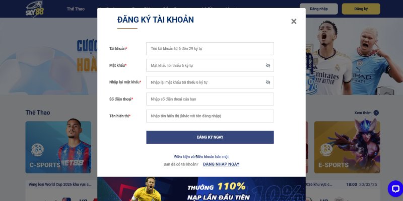 Đăng Ký Sky88 – Bắt Đầu Hành Trình Giải Trí Đỉnh Cao 1 Hướng dẫn đăng ký Sky88 cho new player