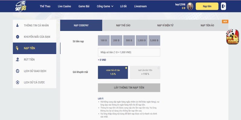 Nạp Tiền Sky88 An Toàn Và Chuẩn Xác Chỉ Sau 5 Phút 1 Nạp tiền Sky88 nhanh chóng gửi qua codepay
